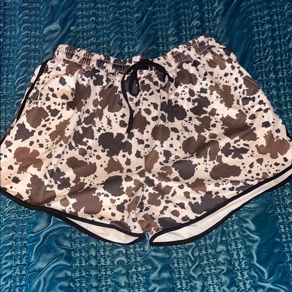 Athletic cow Print Shorts with Elastic Waistband